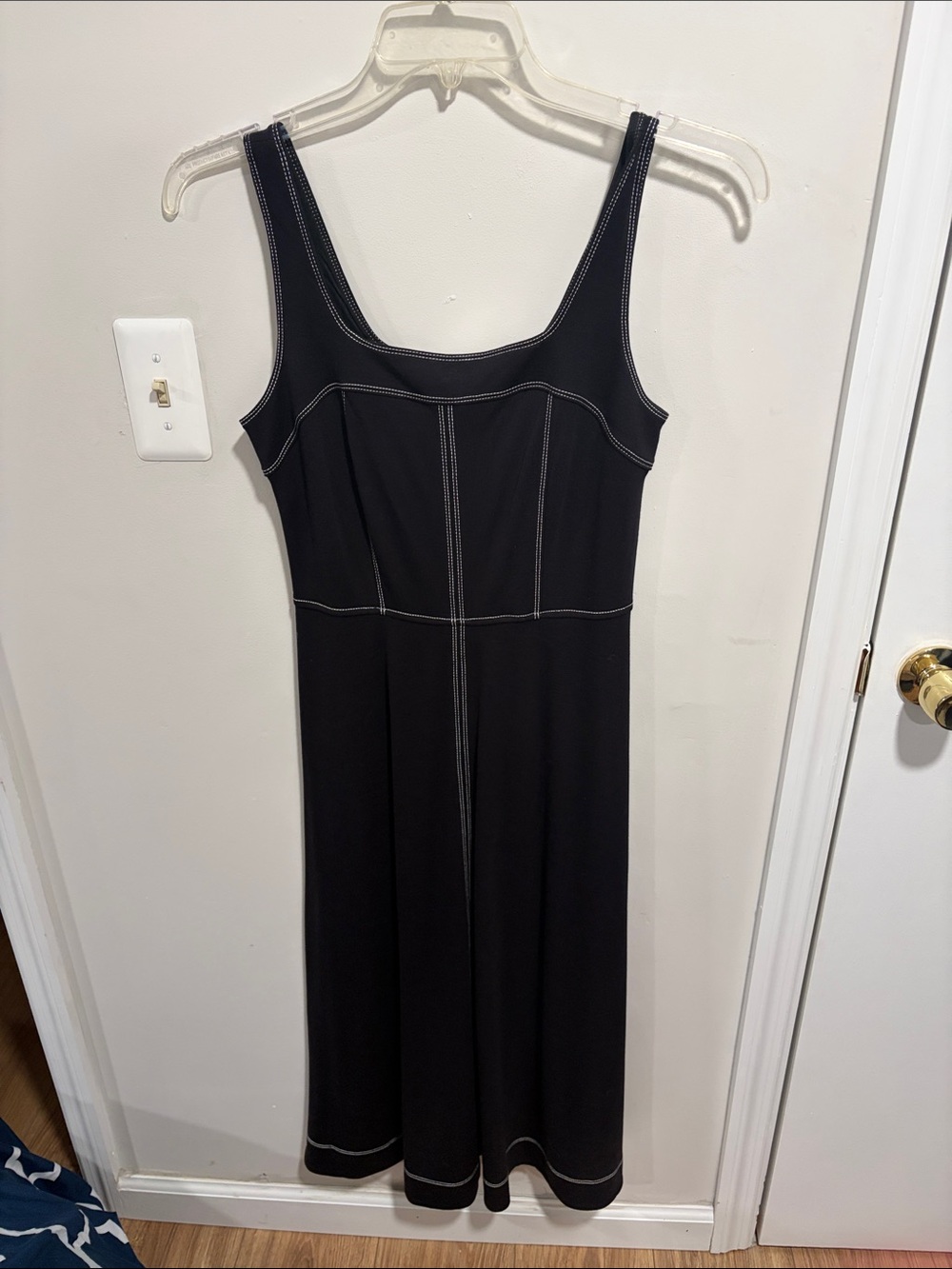 LOFT Black Midi Tank Dress with Contrast White Stitching